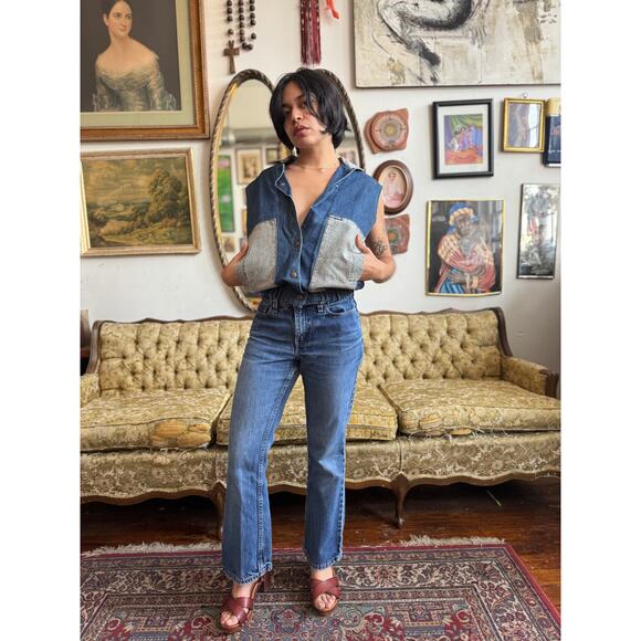 80s Rare Vintage Denim Jacket w Acid Washed Accents Mens Size Small - Picture 5 of 9